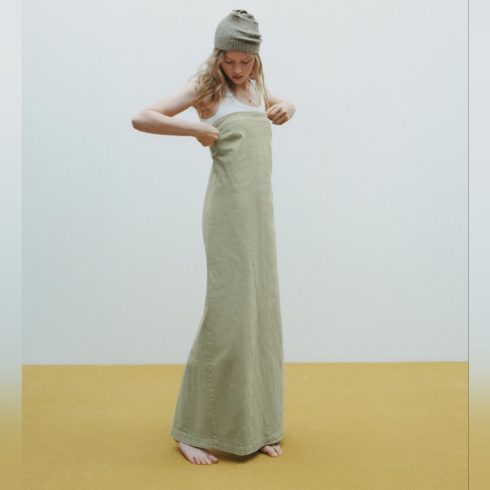 Zara Strapless Maxi / Midi Dress  Bandeau Oil / Green Mint Nwt